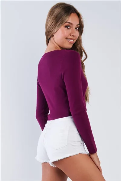 Plum Wine Long Sleeve Button Up Cardigan Sweater