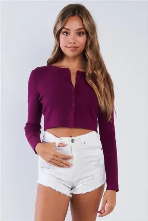Plum Wine Long Sleeve Button Up Cardigan Sweater