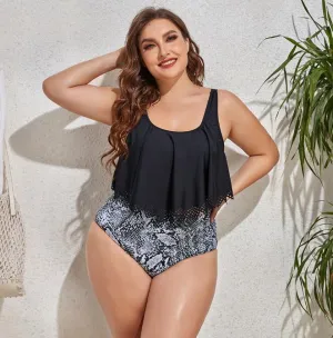Plus Size Swimsuit Women Bikini Two Piece Ruffled Top High Waist