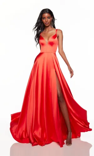 Pockets Lace Up Back Satin Formal Gown Alyce 1745