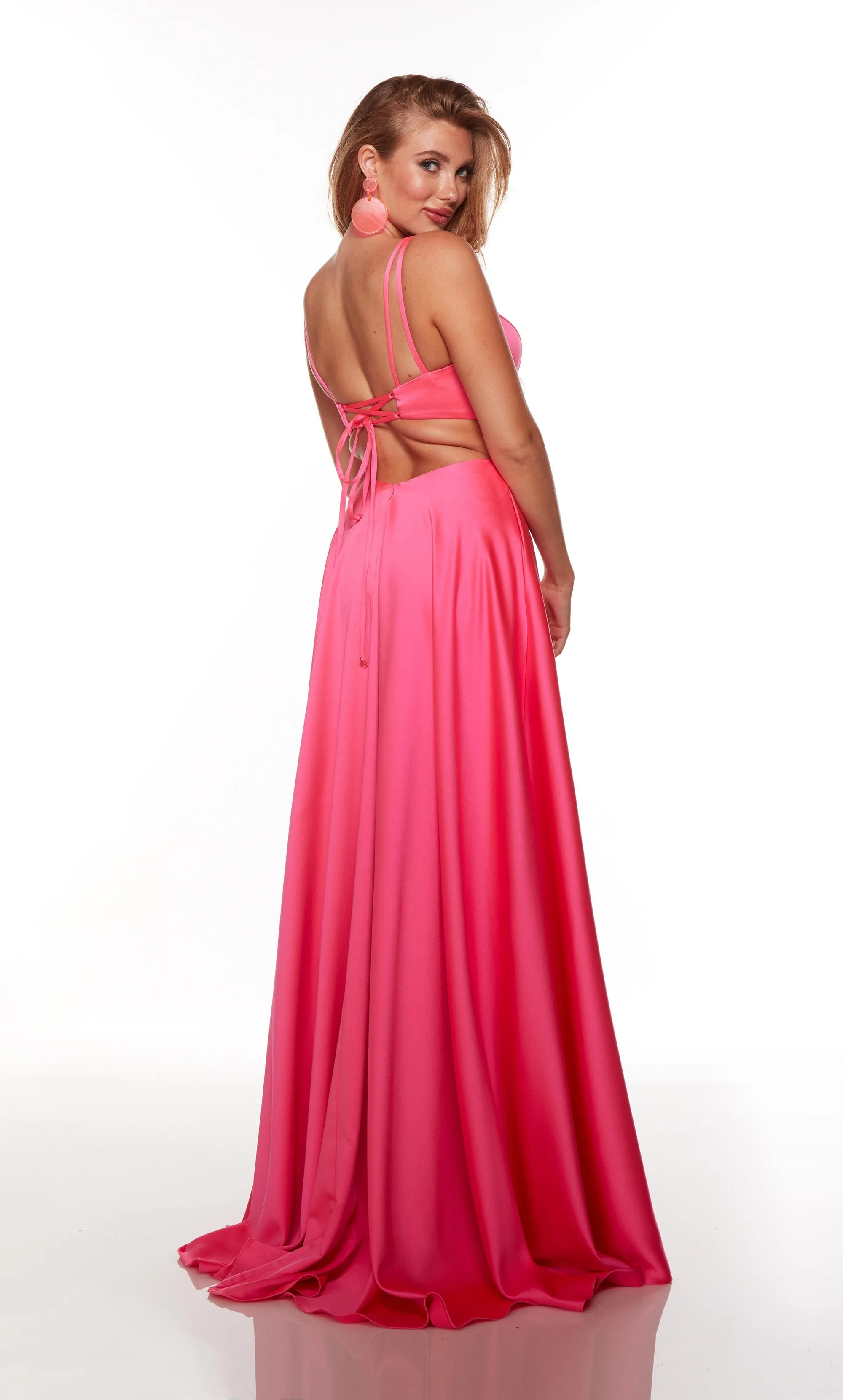 Pockets Lace Up Back Satin Formal Gown Alyce 1745