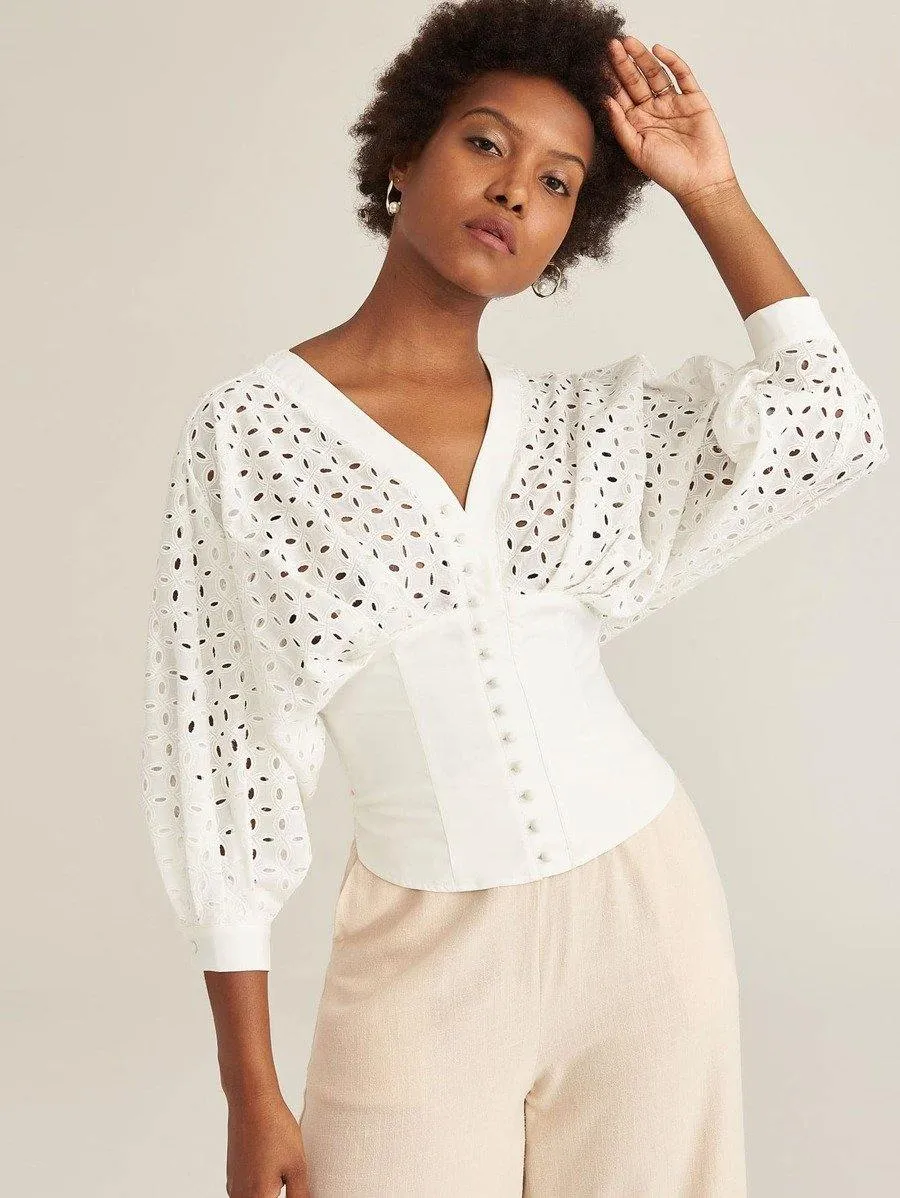 Premium Batwing Sleeve Buttoned Front Schiffy Top