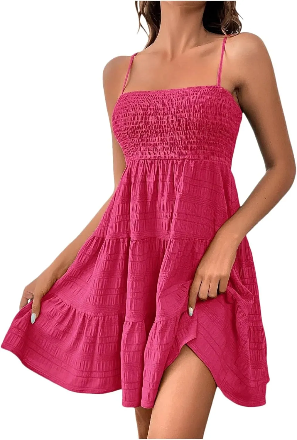 PTOLOCIF Short Dress Solid Ruffle Hem Short Dress Sleeveless Summer Mini Sexy Dress Beach Outfits for Plus Size