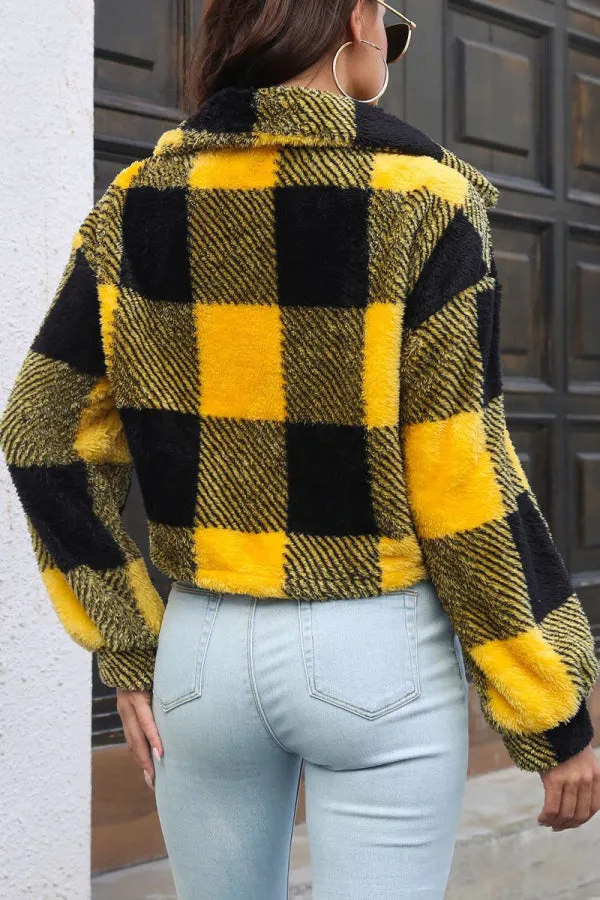 Purpdrank - Black Elegant Plaid Contrast Turndown Collar Outerwear