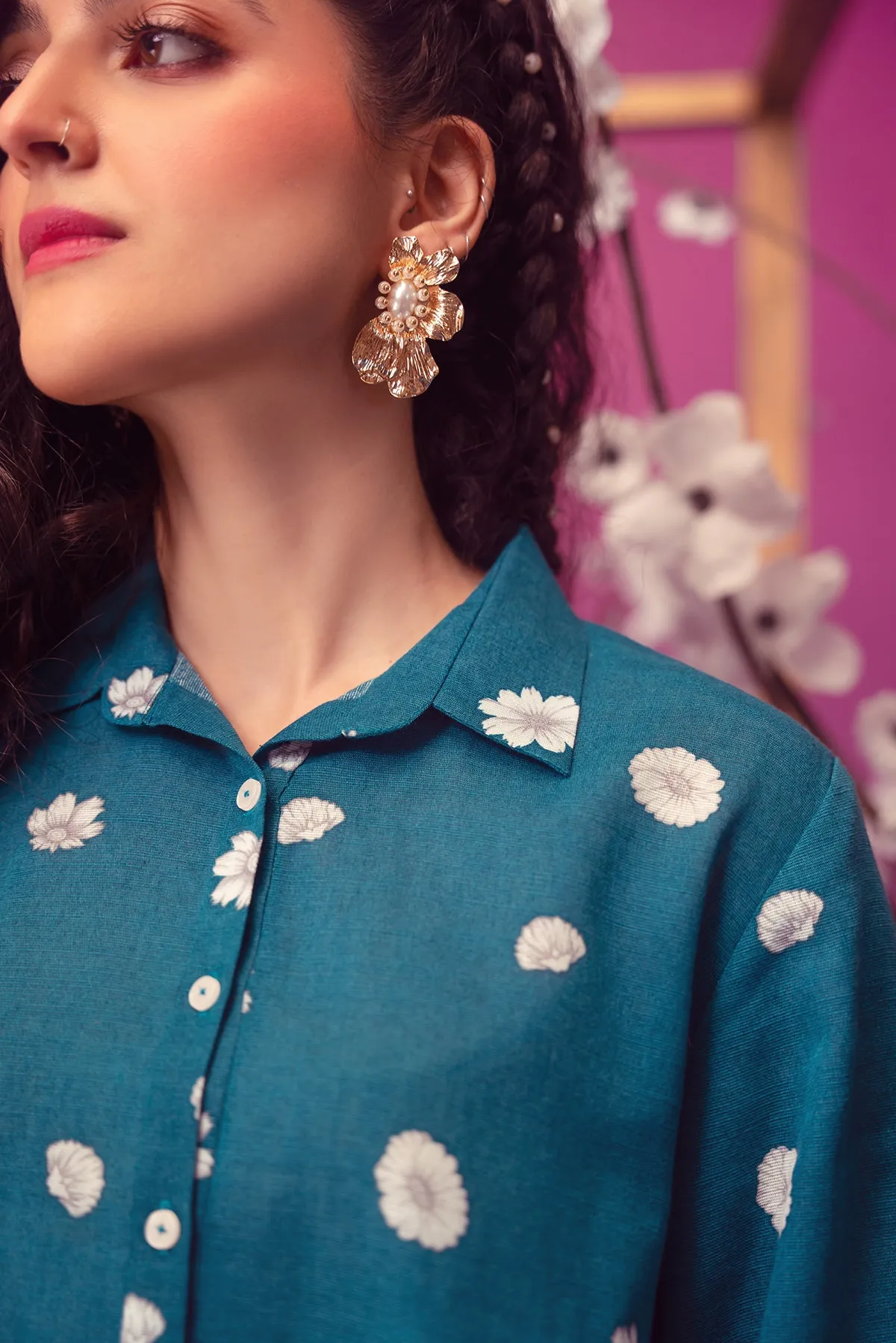 PW22-179-Printed Flared Shirt with Trousers 2PC
