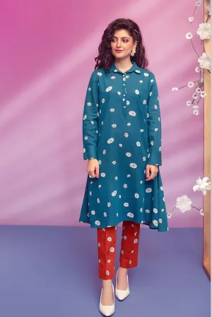 PW22-179-Printed Flared Shirt with Trousers 2PC