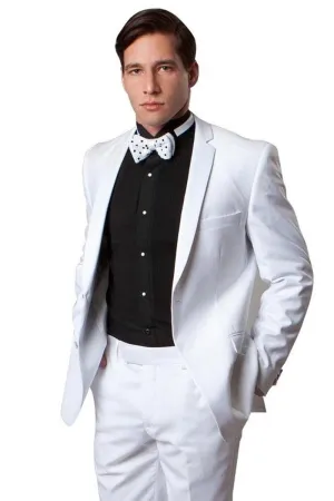 "Bryan Michaels Men's White Slim-Fit Tuxedo with Notch Lapel & 2-Button Detailing"