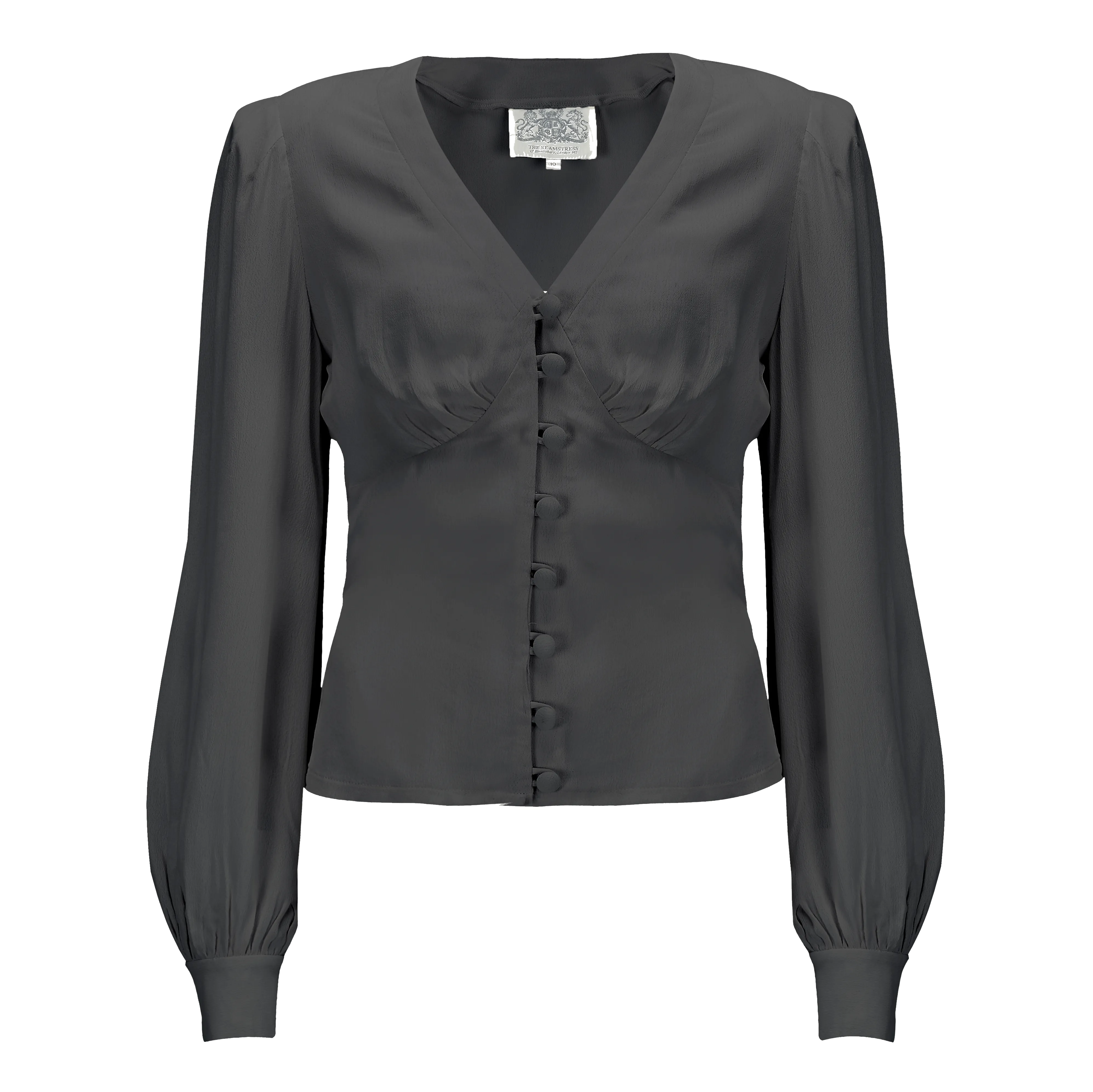"Jay" Long Sleeve Blouse in Black, Classic 1940s Vintage Inspired Style