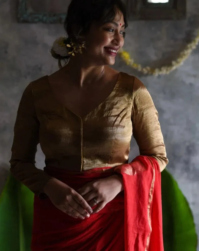 Readymade Beautiful Golden Chanderi Silk Blouse