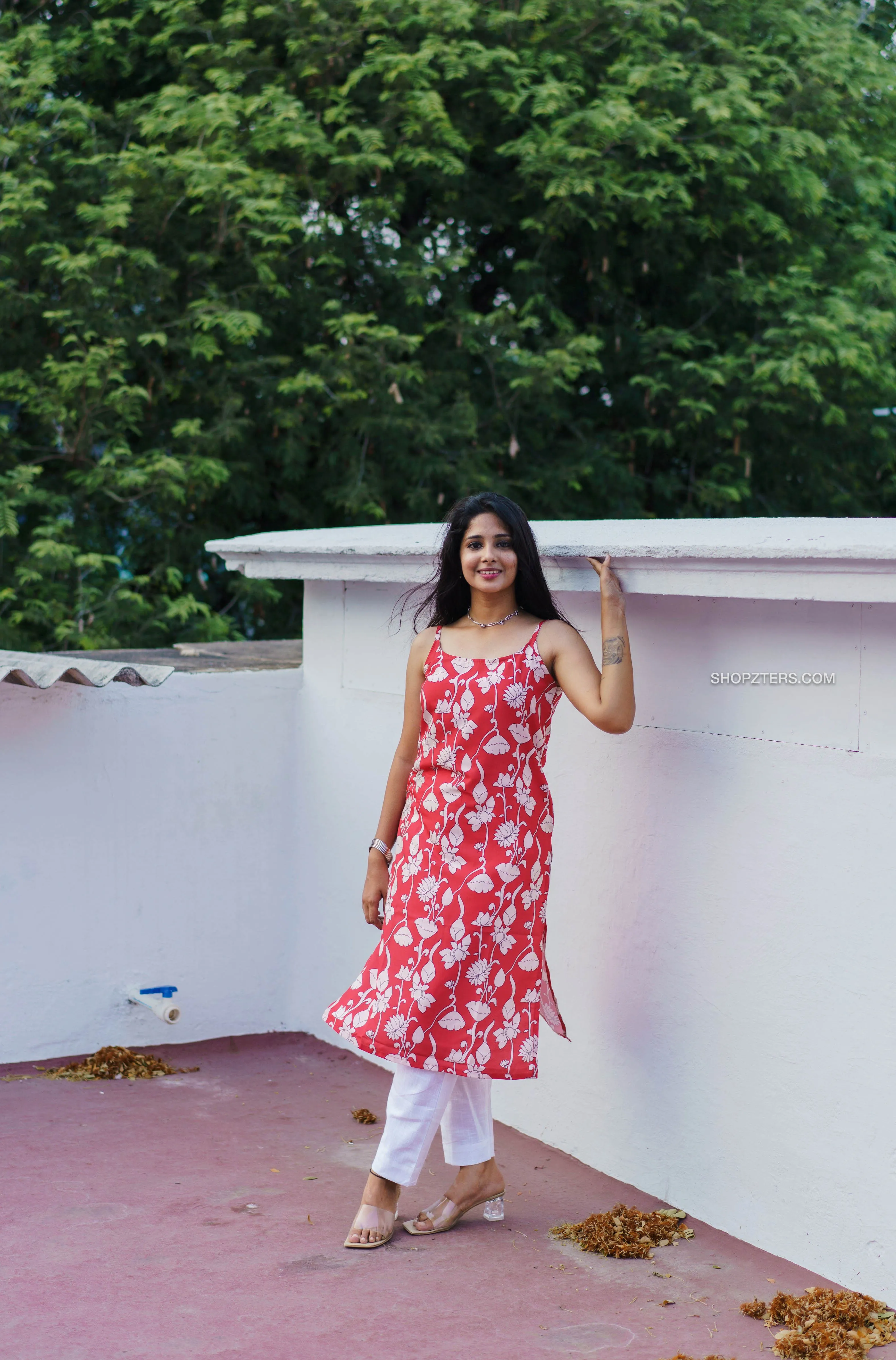 Red Floral Kurta Set