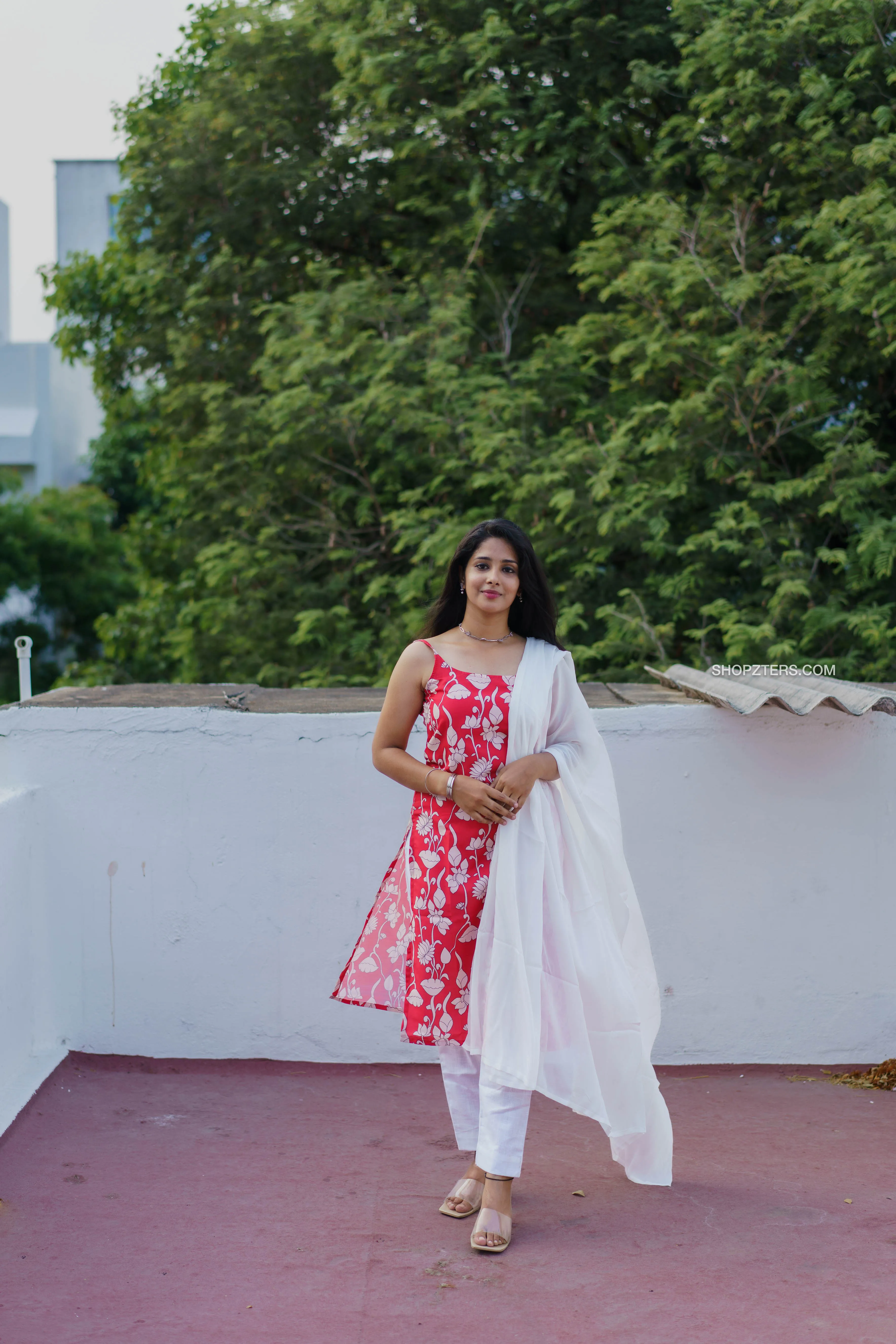 Red Floral Kurta Set
