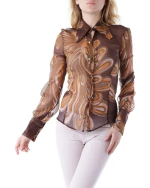 Richmond X Women's Brown Silk Blouse with Abstract Swirl Print