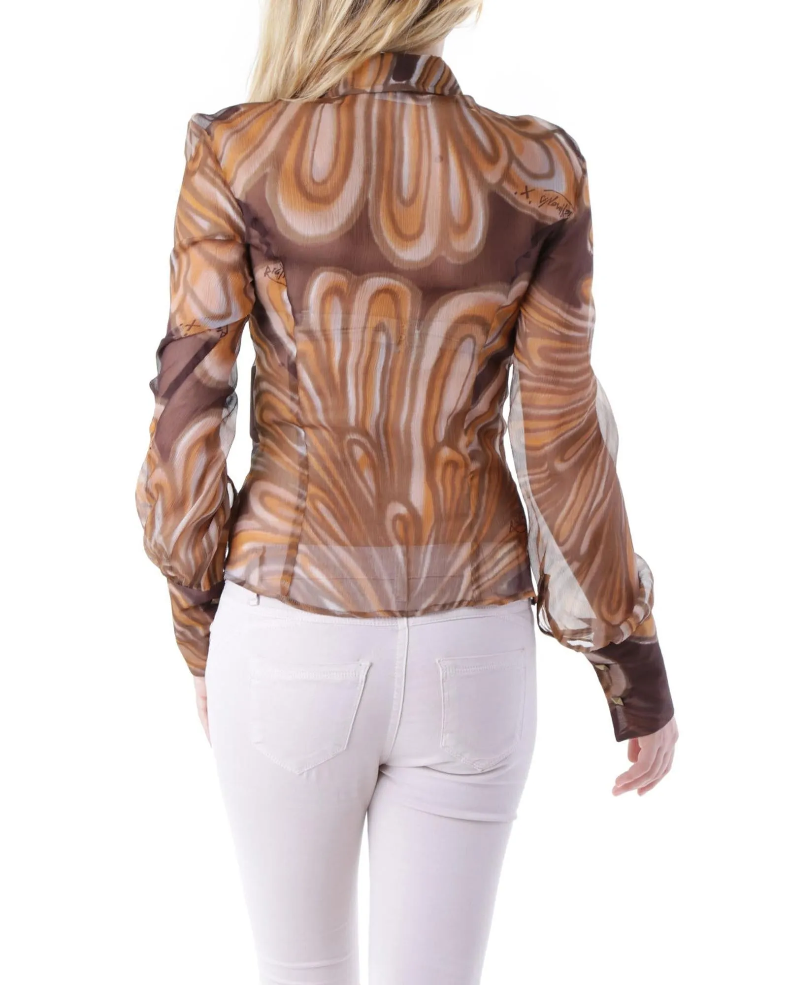 Richmond X Women's Brown Silk Blouse with Abstract Swirl Print