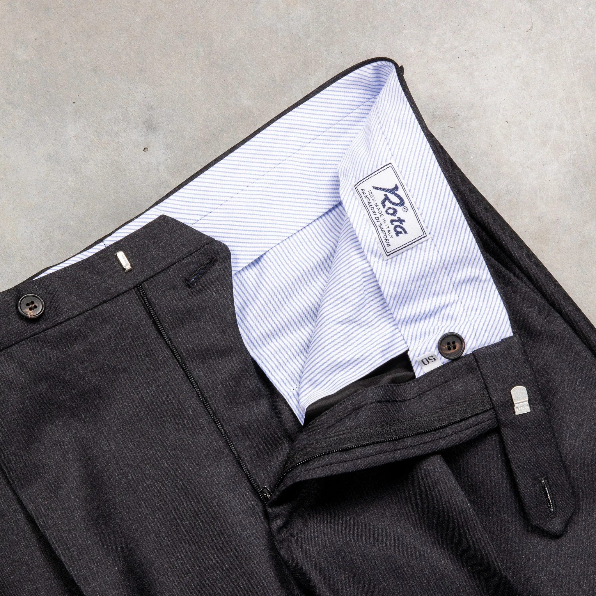 Rota Regular Fit High Rise Pants Gabardine Grigio Scuro