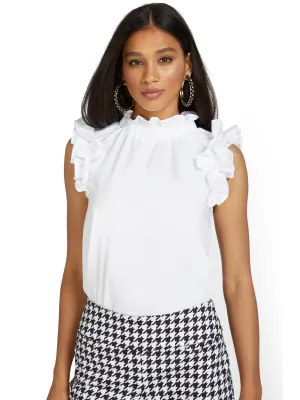 Ruffle High-Neck Poplin Top