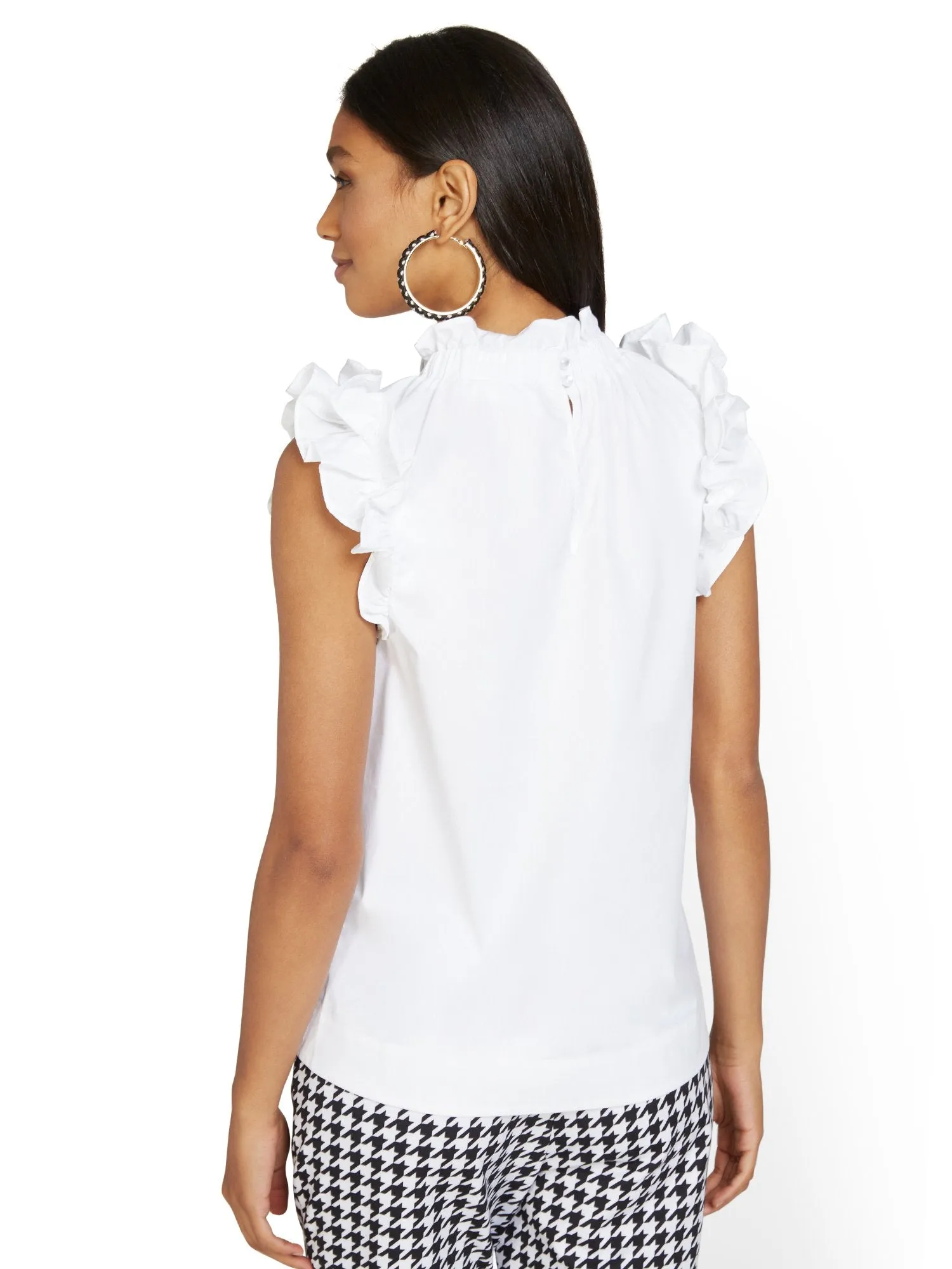 Ruffle High-Neck Poplin Top