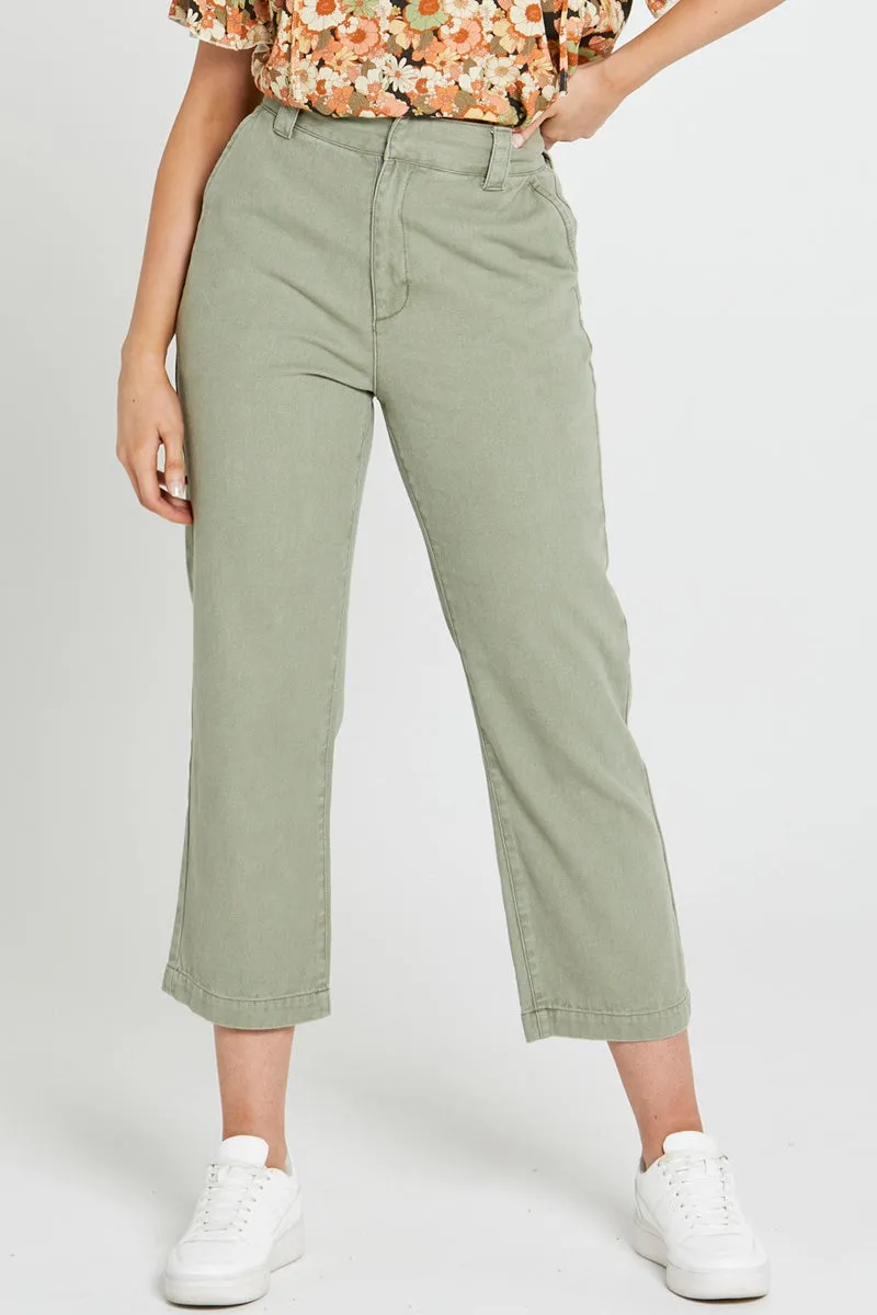 Sass - Carolina Straight Leg High Waisted Pant - Sage Green