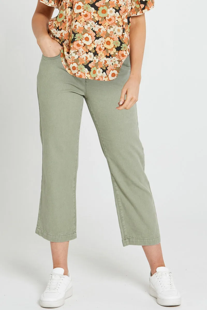 Sass - Carolina Straight Leg High Waisted Pant - Sage Green