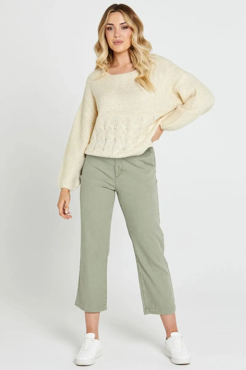 Sass - Carolina Straight Leg High Waisted Pant - Sage Green