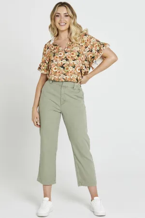 Sass - Carolina Straight Leg High Waisted Pant - Sage Green