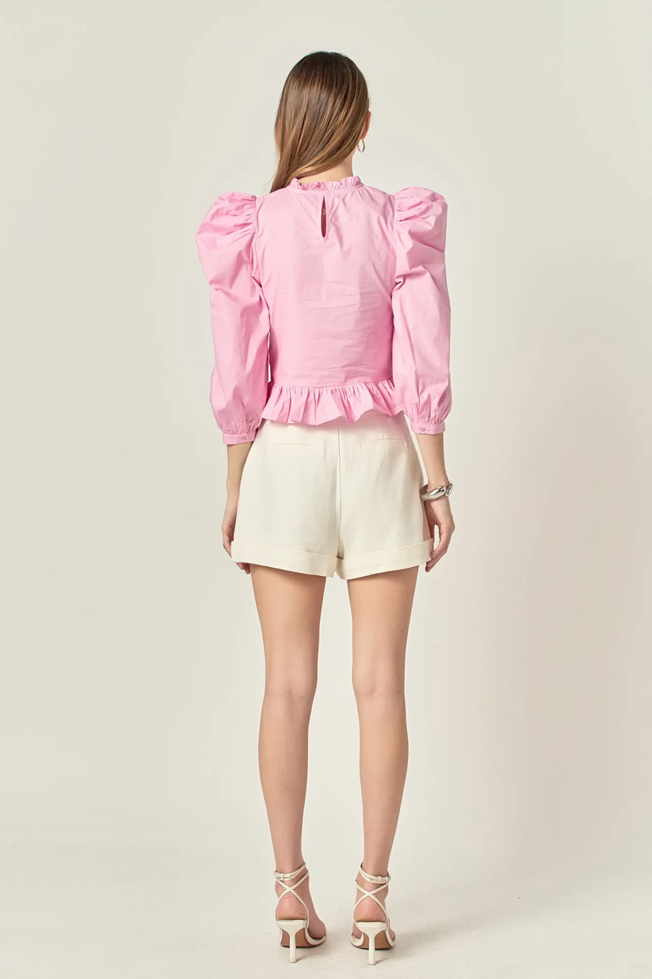 Smocking Detail Puff Sleeve Poplin Blouse