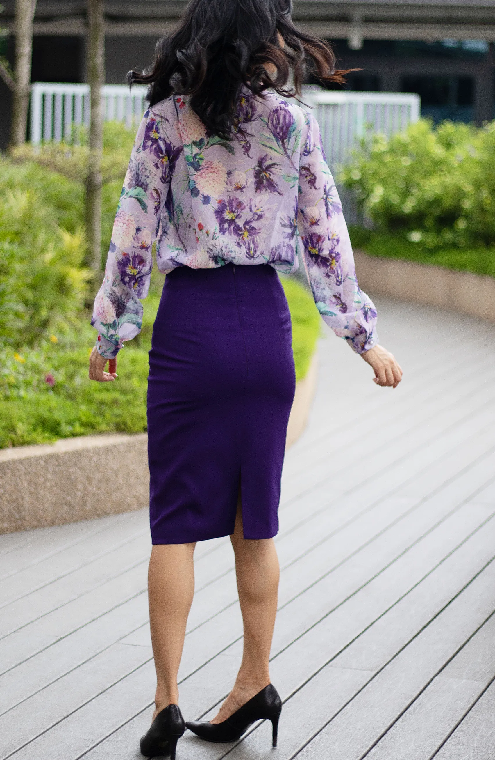 Soft Comfy Lilac Purple High-neck Ruffle Cuffed Long Sleeves Blouse