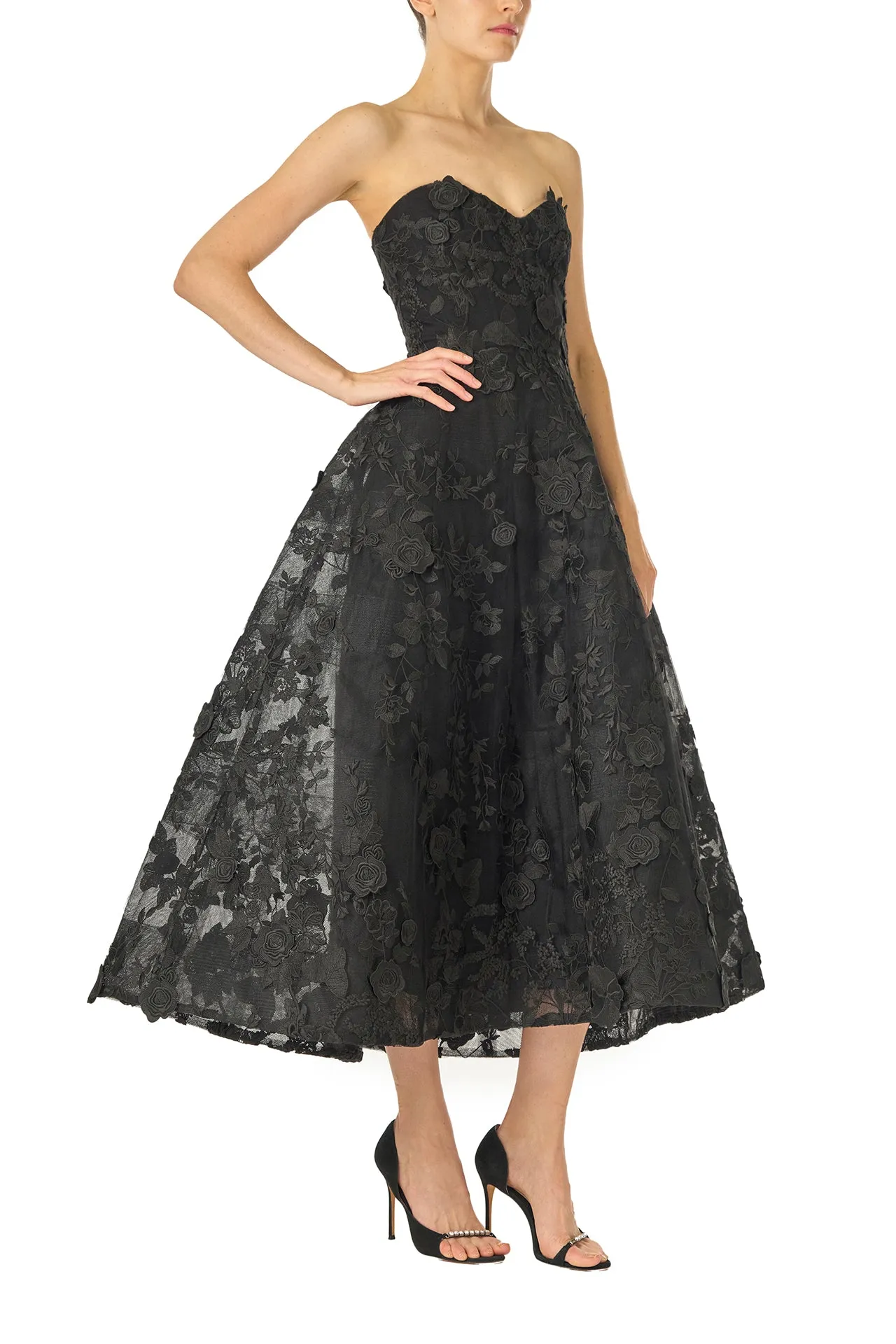 Strapless Lace Tea Length Dress