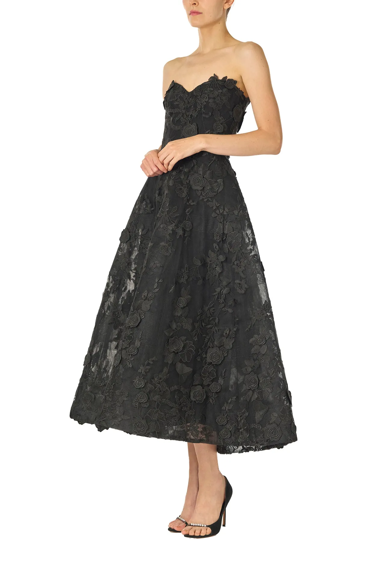 Strapless Lace Tea Length Dress