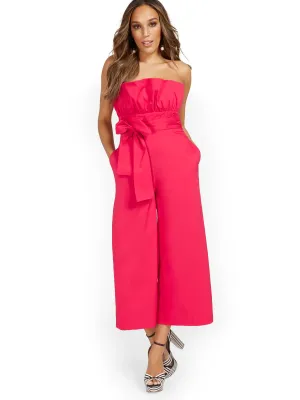 Strapless Ruffle-Top Wide-Leg Jumpsuit