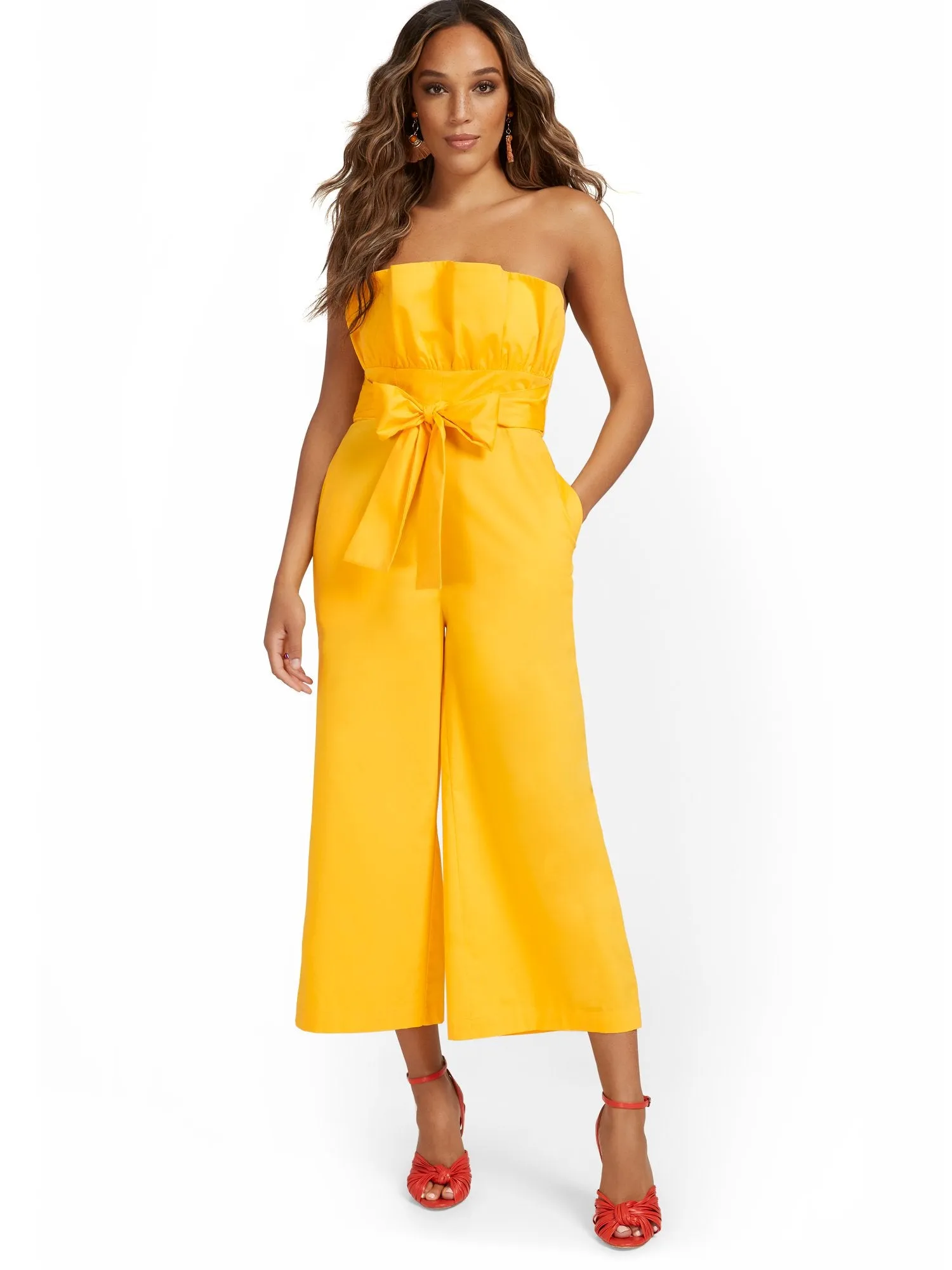 Strapless Ruffle-Top Wide-Leg Jumpsuit