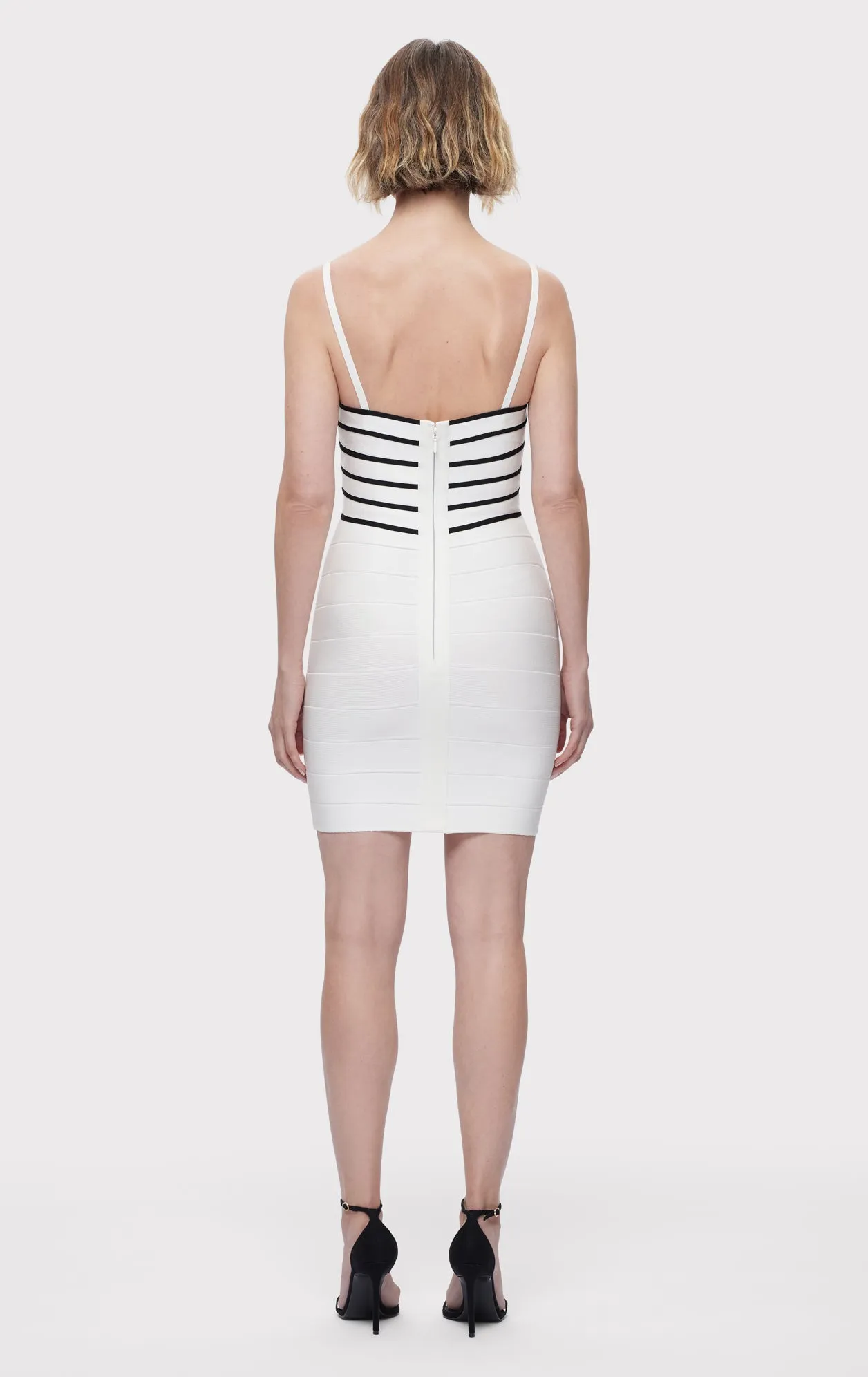 STRIPED BANDAGE S/L MINI DRESS