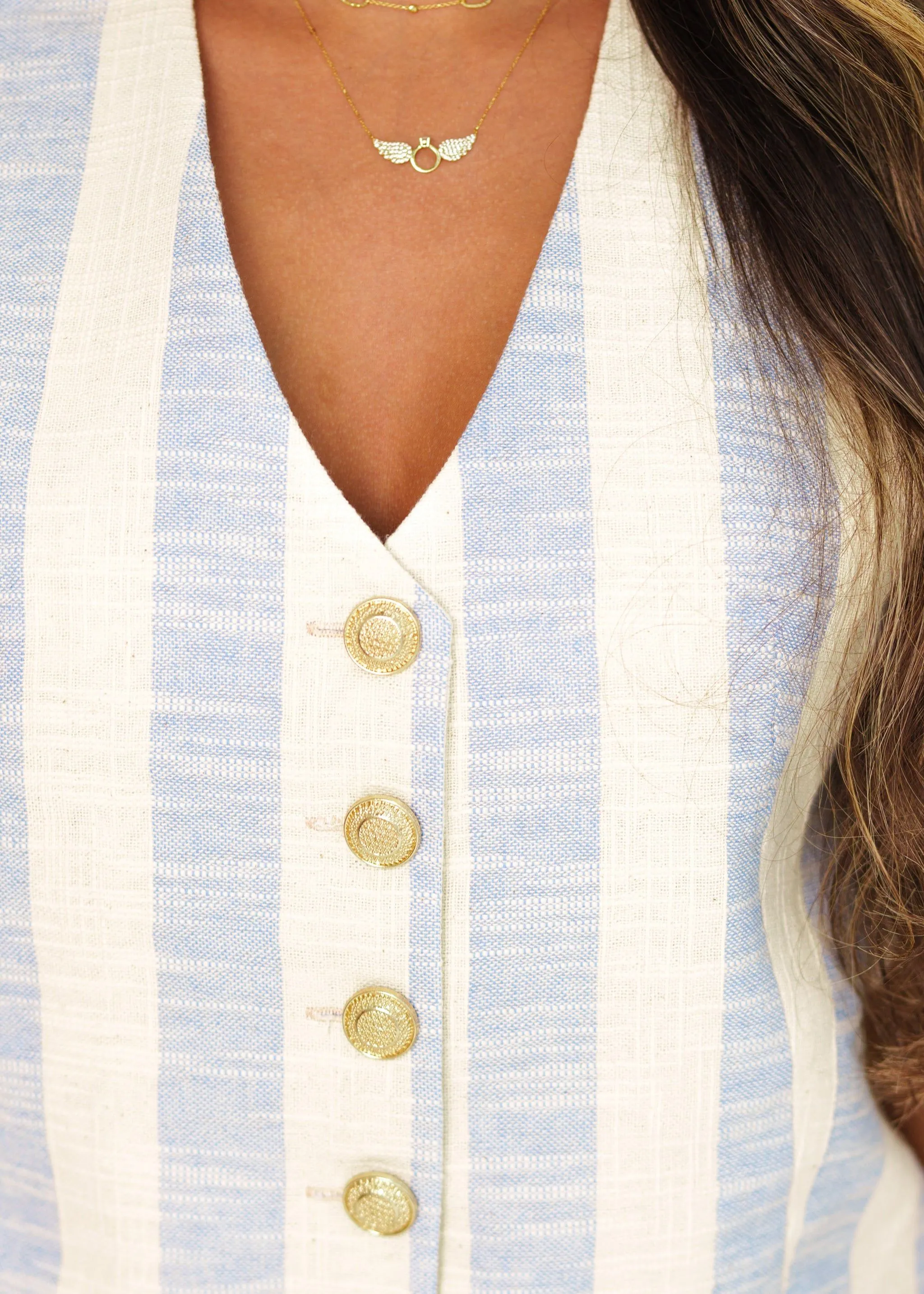STRIPED LINEN PANTS & WAISTCOAT CO-ORD - BLUE