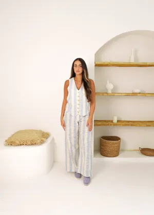 STRIPED LINEN PANTS & WAISTCOAT CO-ORD - BLUE