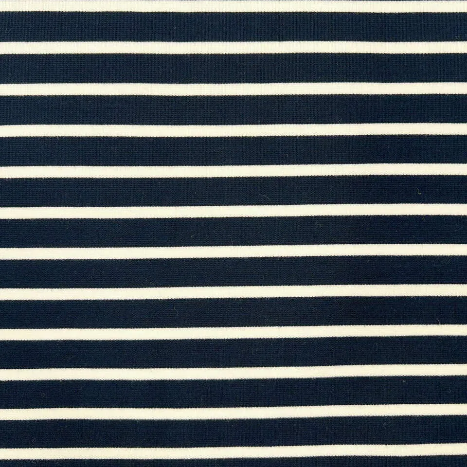 Striped Ponte Knit Fabric in Navy & White