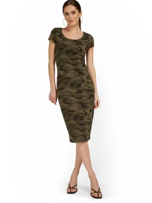 Tall Camo-Print Scoopneck Cap-Sleeve Midi Dress - Everyday Collection