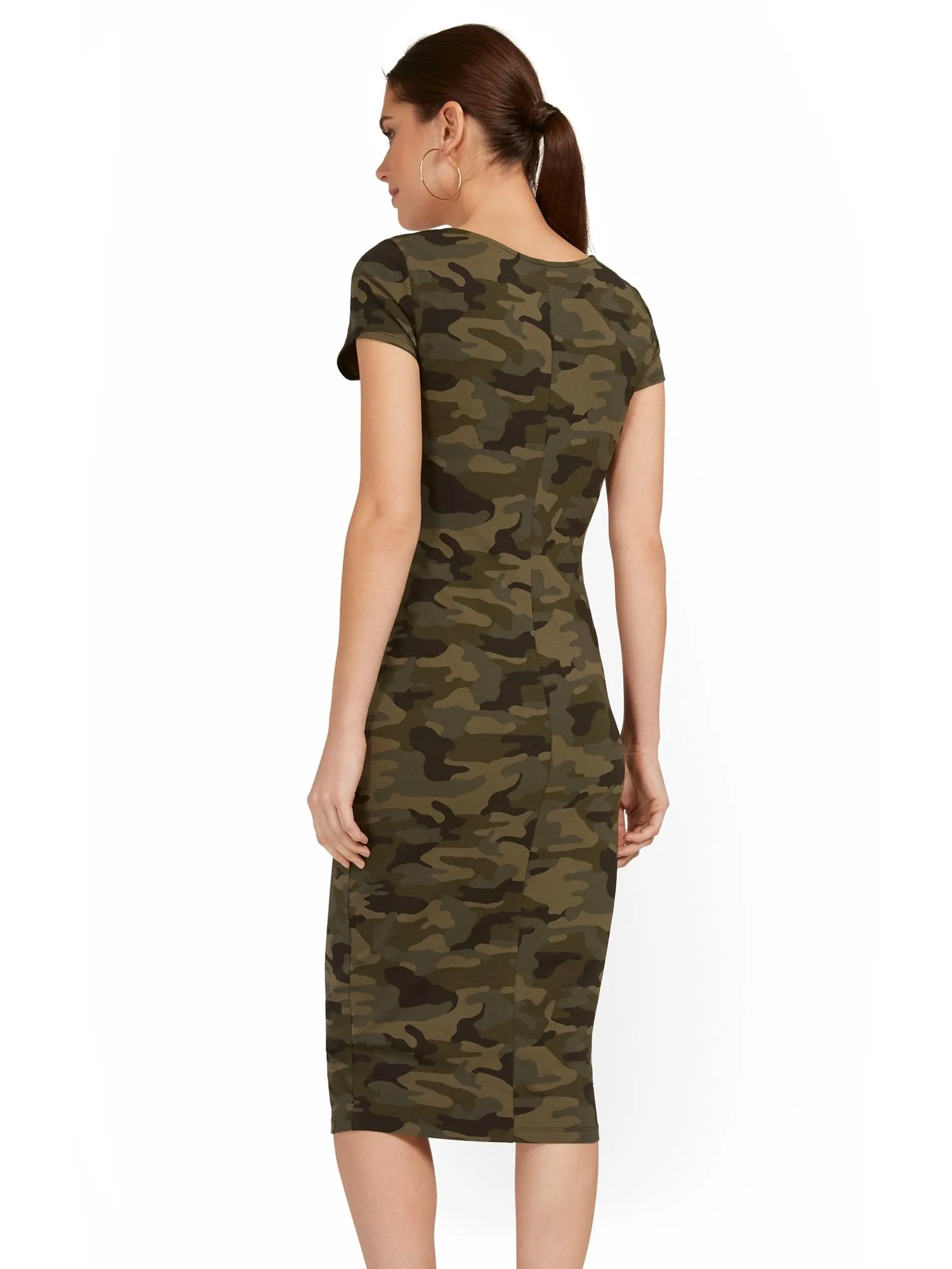Tall Camo-Print Scoopneck Cap-Sleeve Midi Dress - Everyday Collection