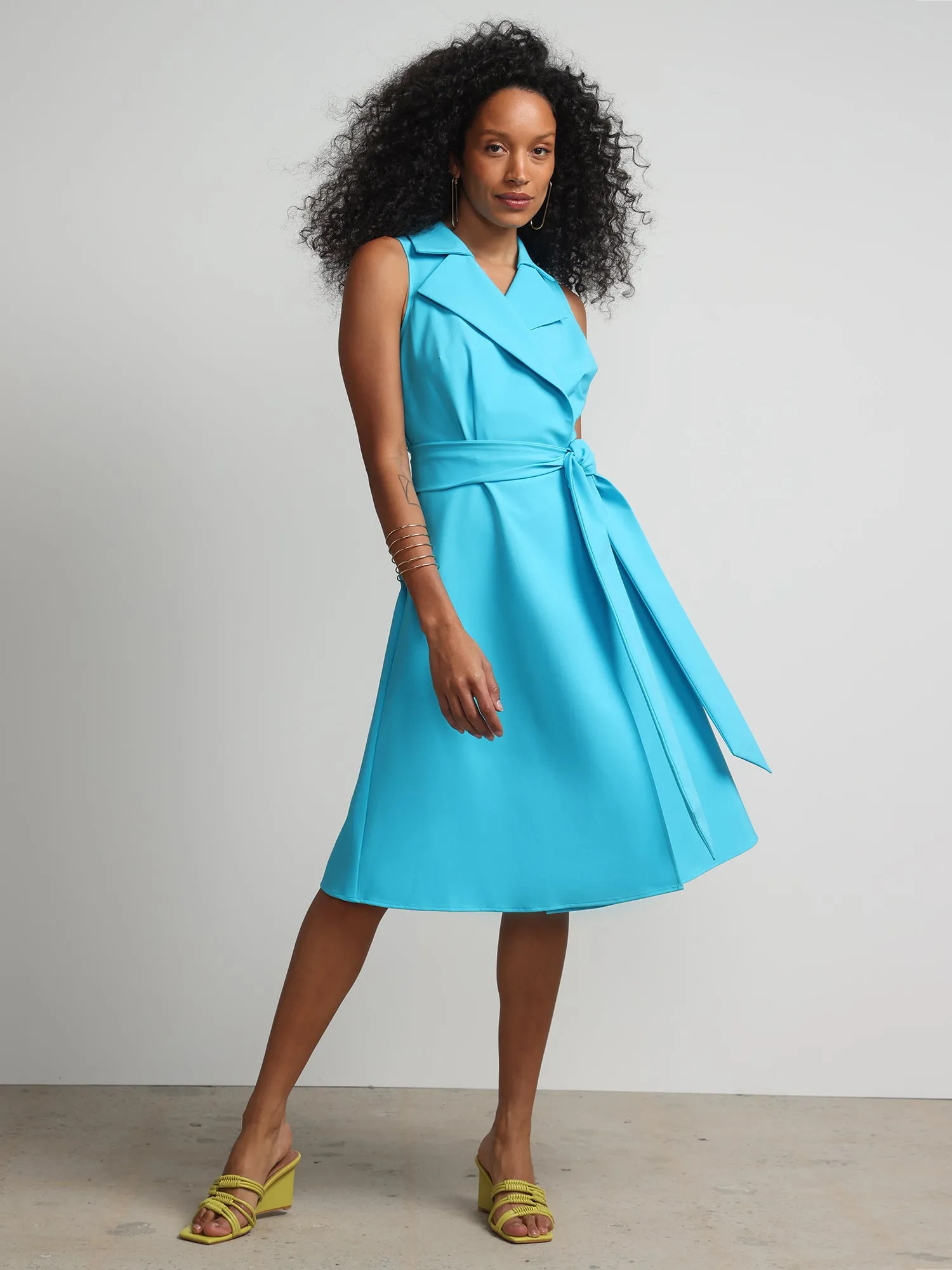Tall Notch-Collar Belted Flare Dress - Fit To Flatter