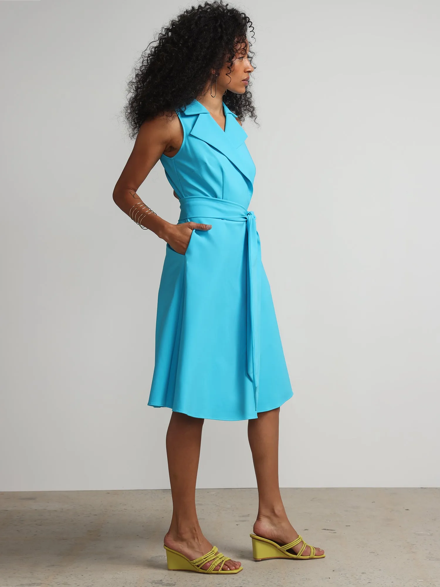 Tall Notch-Collar Belted Flare Dress - Fit To Flatter