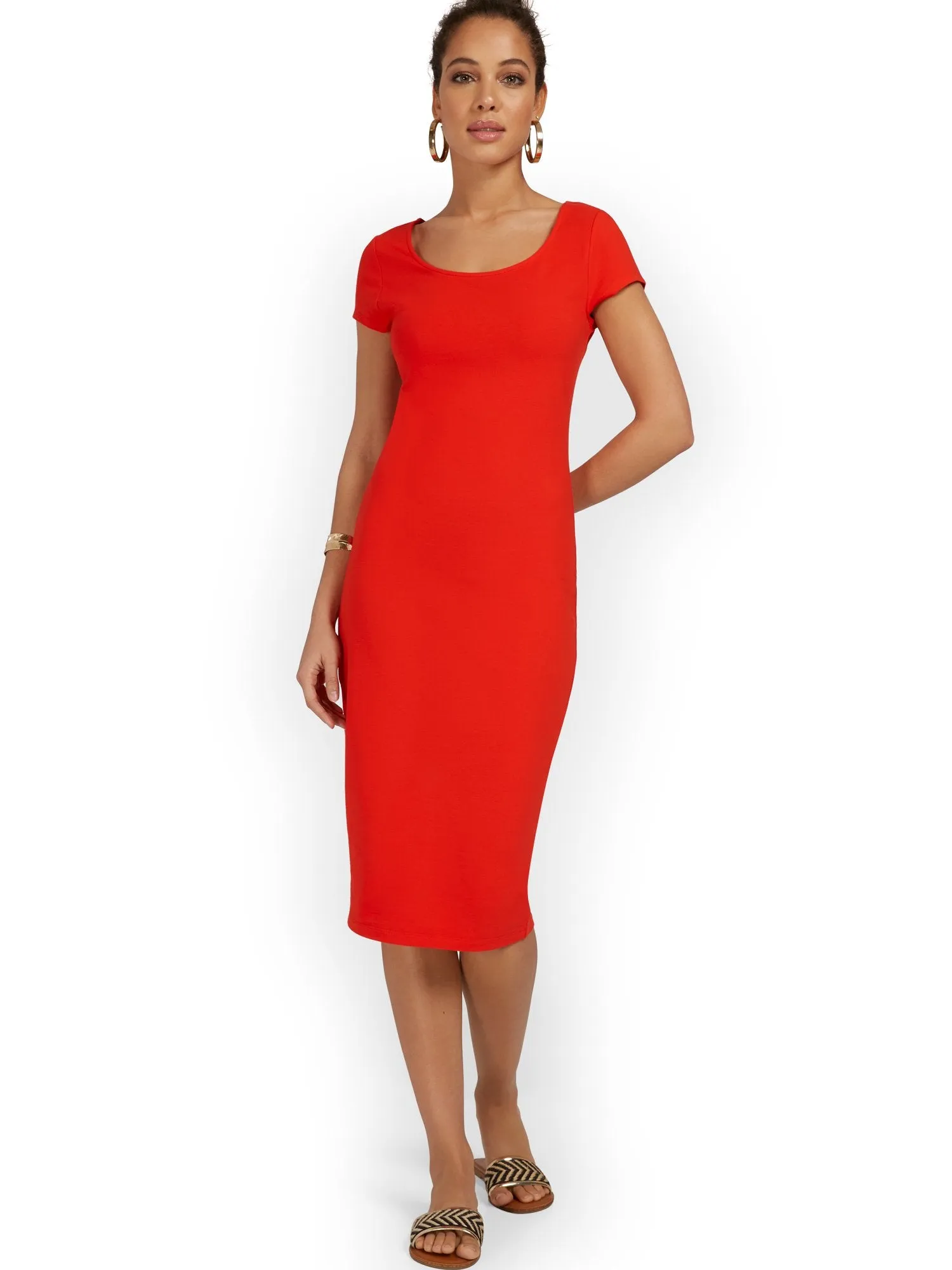 Tall Scoopneck Cap-Sleeve Midi Dress - Everyday Collection