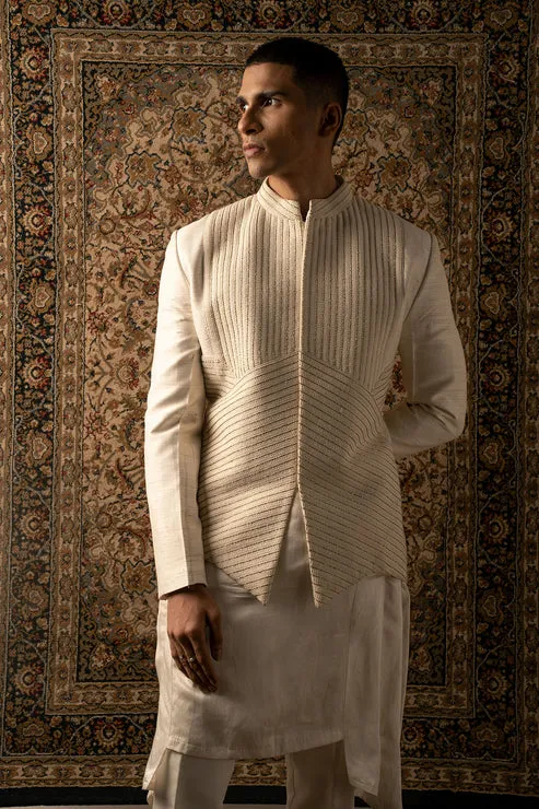 Textured Embroidered Jacket With Shirt & Pant Set