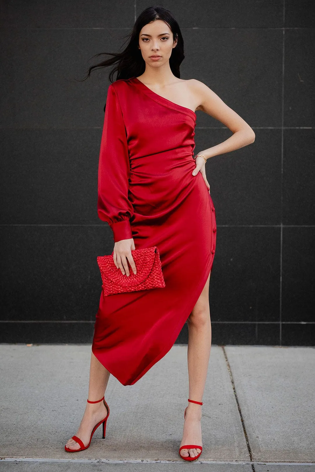 The Elana | Ruby One-Shoulder Midi Cocktail Dress