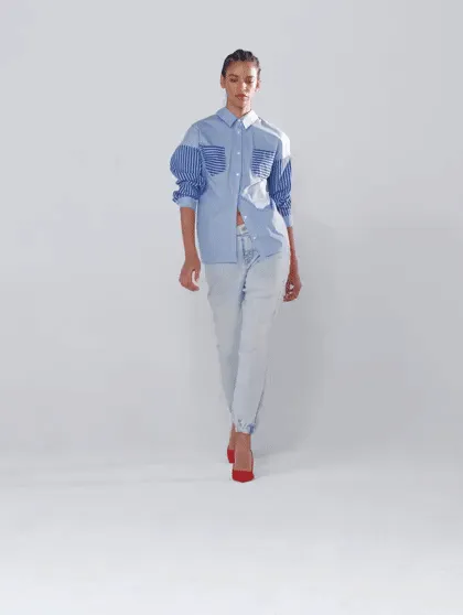 Tie-Back Stripe Button-Down Shirt