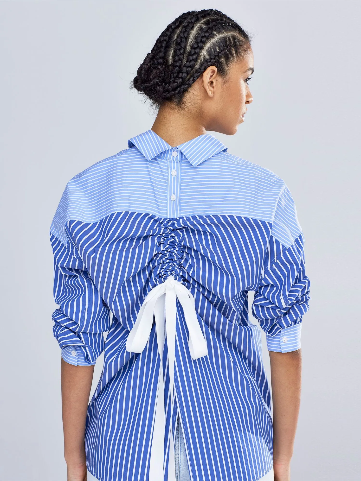Tie-Back Stripe Button-Down Shirt