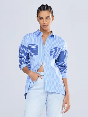 Tie-Back Stripe Button-Down Shirt