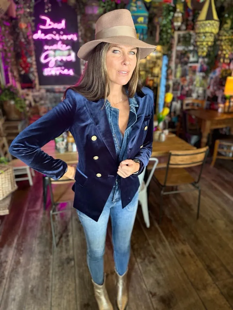 Victoria Velvet Blazer Navy