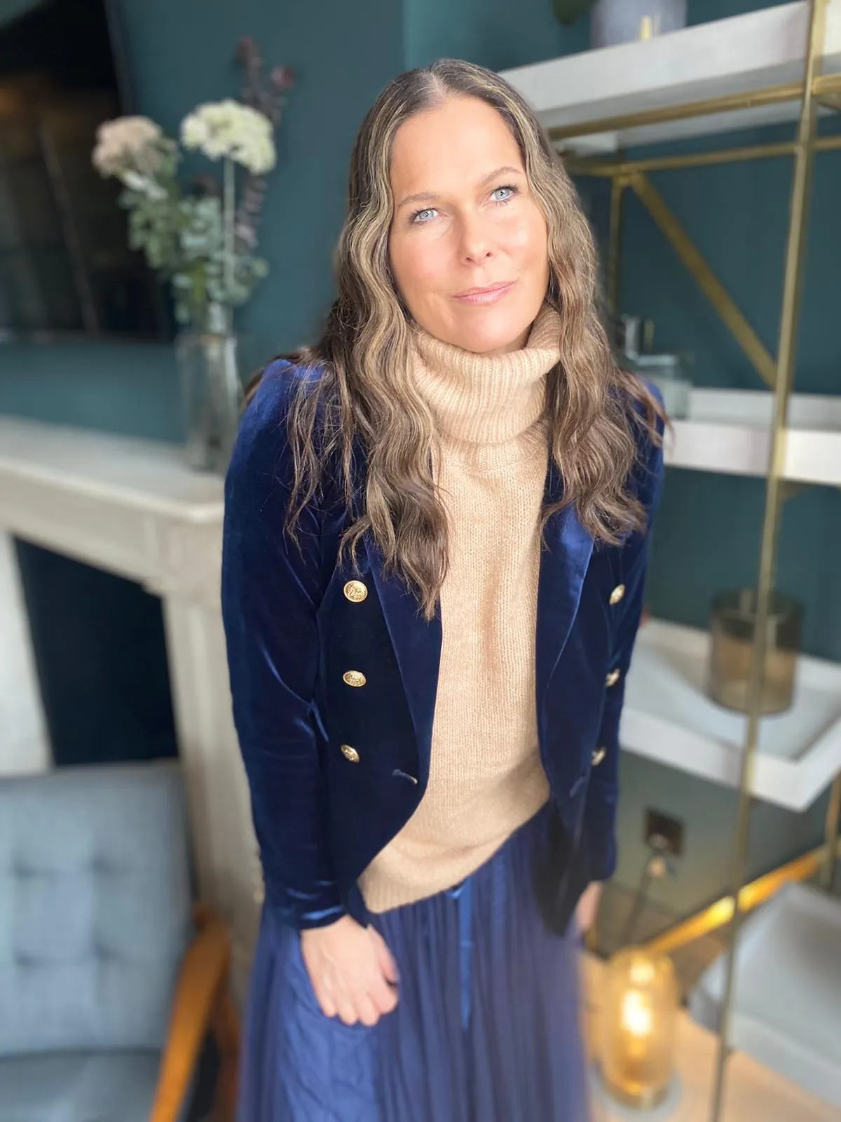 Victoria Velvet Blazer Navy