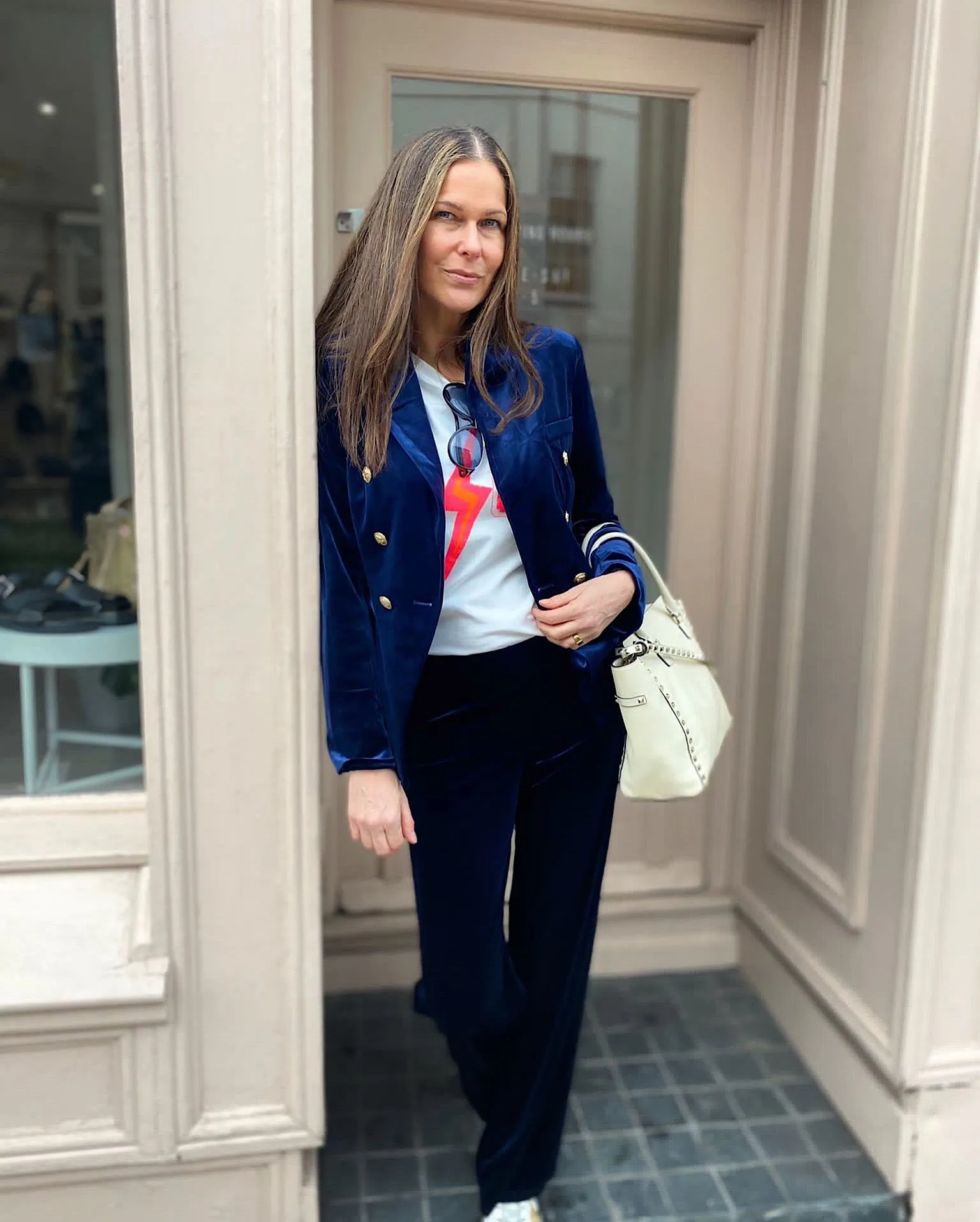 Victoria Velvet Blazer Navy