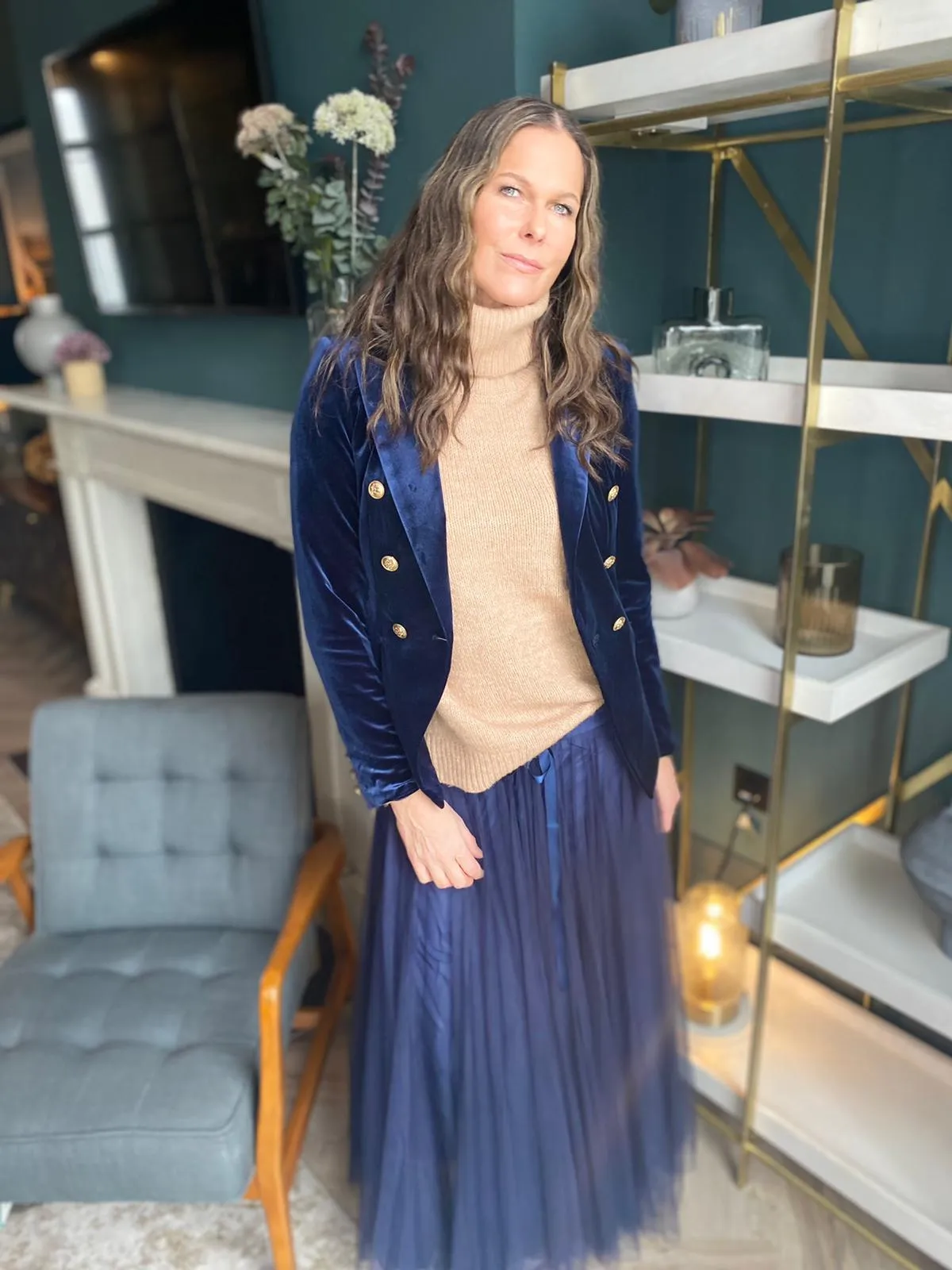 Victoria Velvet Blazer Navy