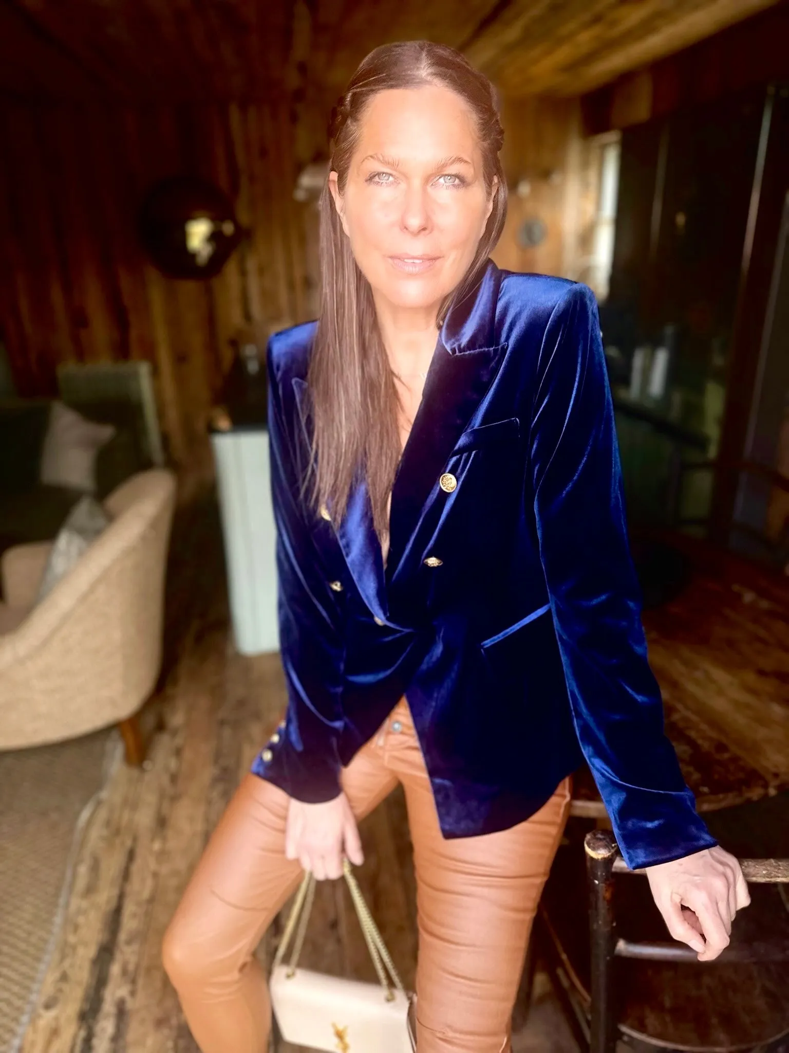 Victoria Velvet Blazer Navy