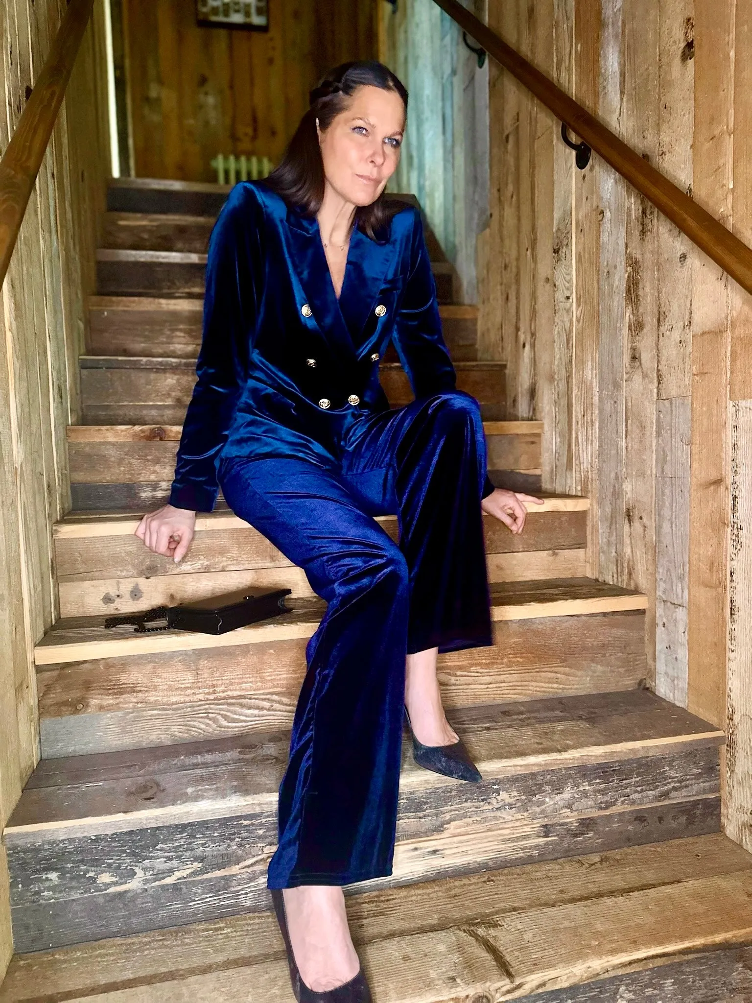 Victoria Velvet Blazer Navy